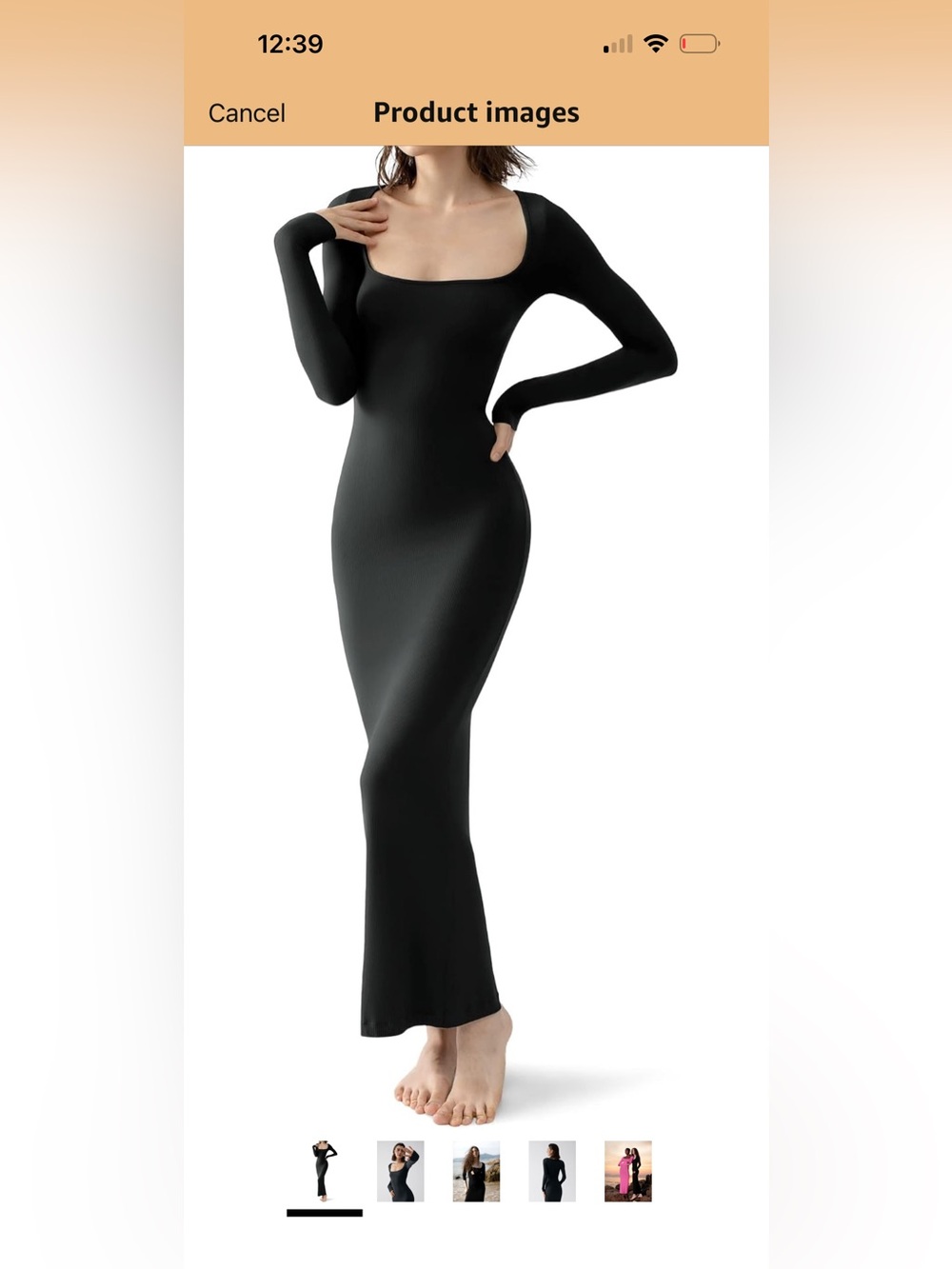 Women's Black Long Sleeve Square Neck Maxi Dress